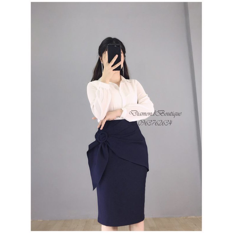 Chân Váy Bút Chì Công Sở Khoen Tròn Lệch