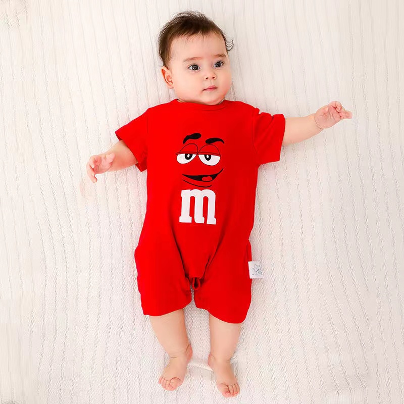 Bộ Áo Liền Quần cotton Tay Ngắn Thoáng Khí Thấm Hút Mồ Hôi In Họa Tiết Hoạt Hình Cho Bé