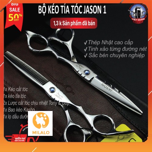 Bộ kéo cắt tóc và kéo tỉa tóc Nhật bản cao cấp JASON 01 Tặng ngay 01 bao kéo và 02 lược Tony&Guy chịu nhiệt-MILALO