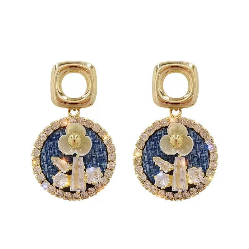 Bông Tai Mạ Bạc 925 Hình Hoa Đính Kim Cương Lấp Lánh Sang Trọng Phong Cách Pháp vintage Cho Nữ