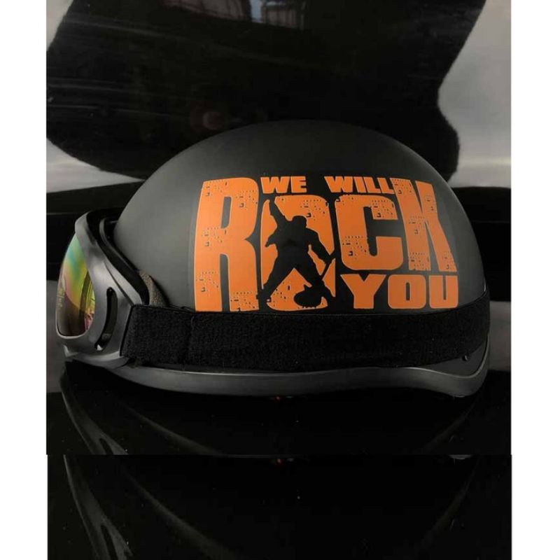 (Được chọn kính) Mũ Bảo Hiểm Tem Rock, Nón Bảo Hiểm Đi Phượt Nửa Đầu Kèm Kính UV Đen 1 Màu