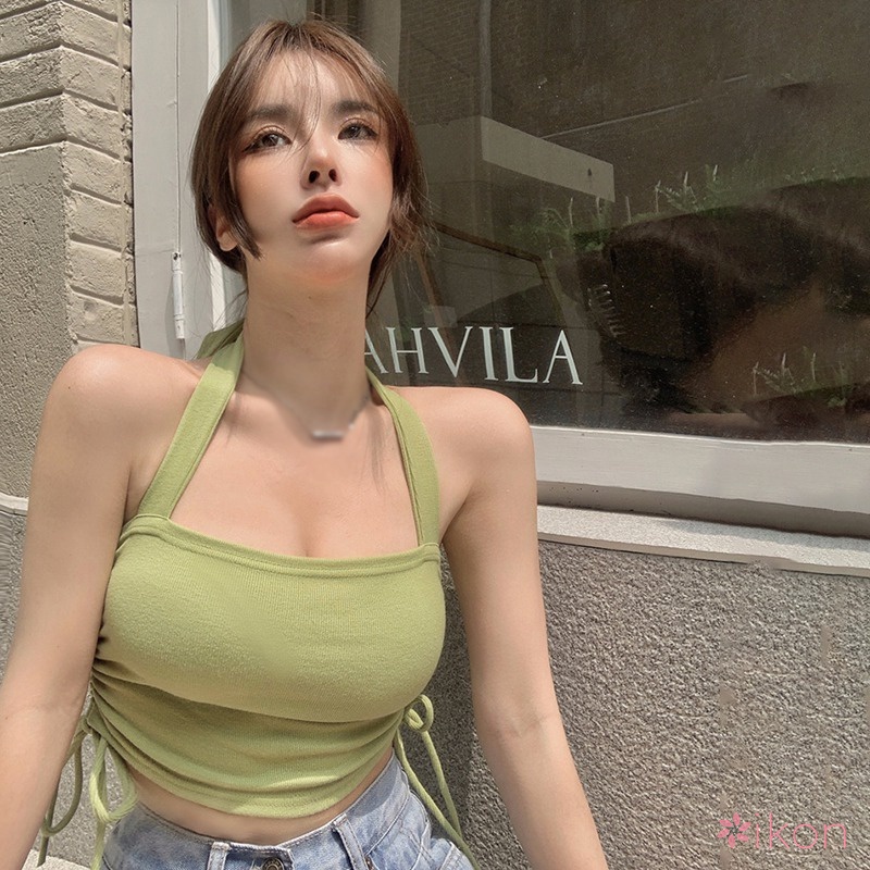 Áo Croptop Dáng Ôm Phối Dây Rút Quyến Rũ Cho Nữ