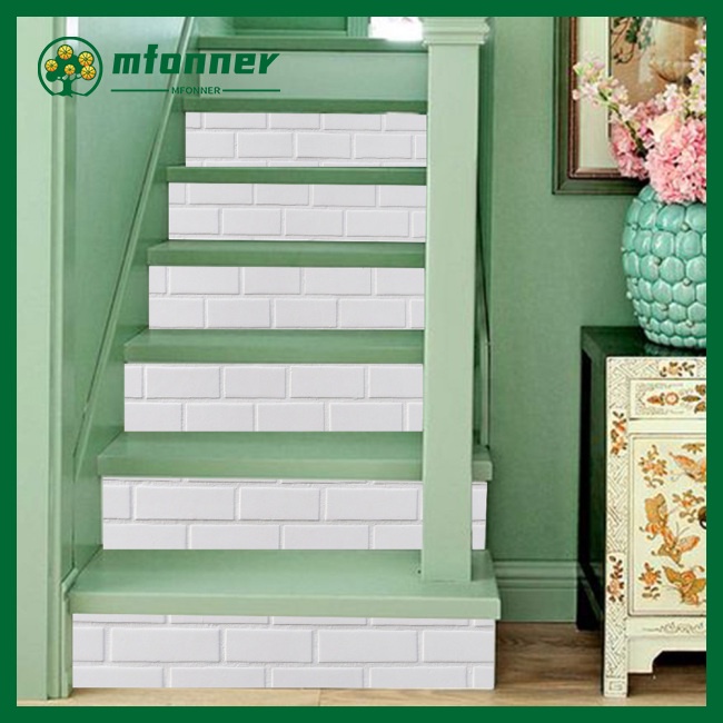 Miếng Dán Trang Trí Cầu Thang Họa Tiết Gạch Trắng