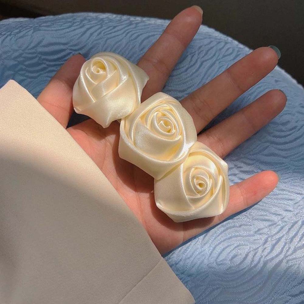 Kẹp Tóc Hình Hoa Hồng Chất Liệu Satin Phong Cách Hàn Quốc