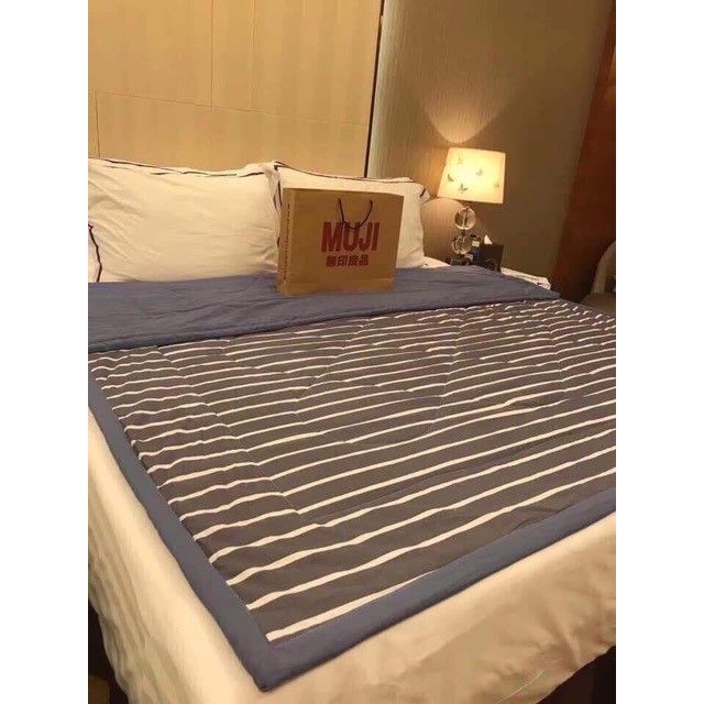 Chăn Hè Thu Cotton Đũi Kẻ Muji Nhật Bản kích thước 2m x2,2m