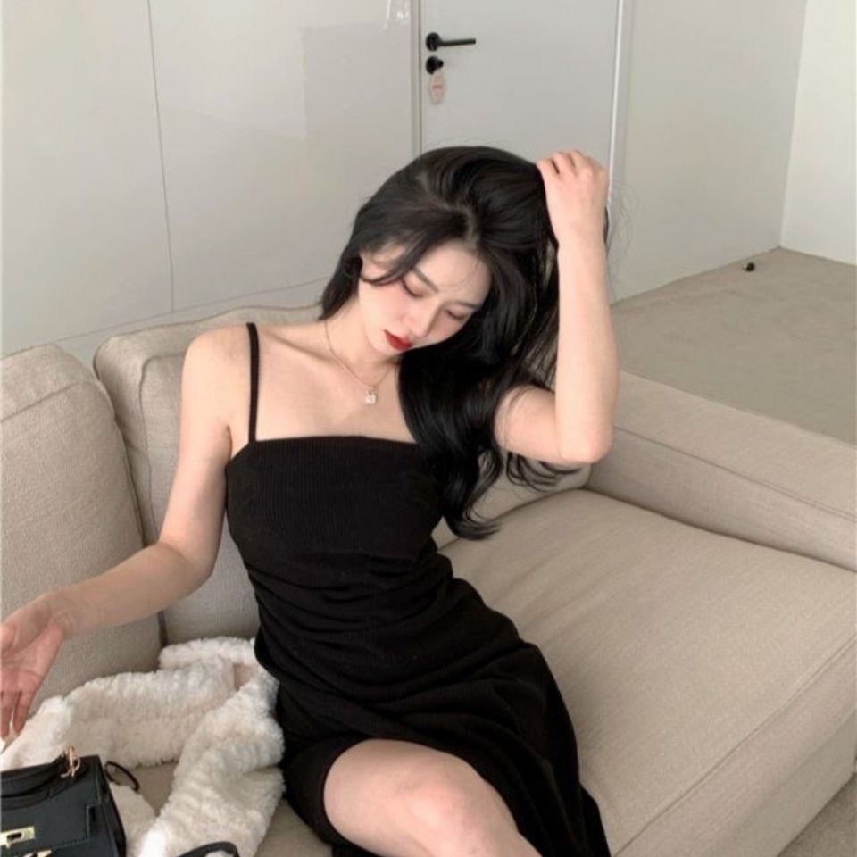 Váy Hai Dây Màu Đen Màu Nâu Ôm Dáng Xẻ Tà Thời Trang Xuân Hè Cho Nữ