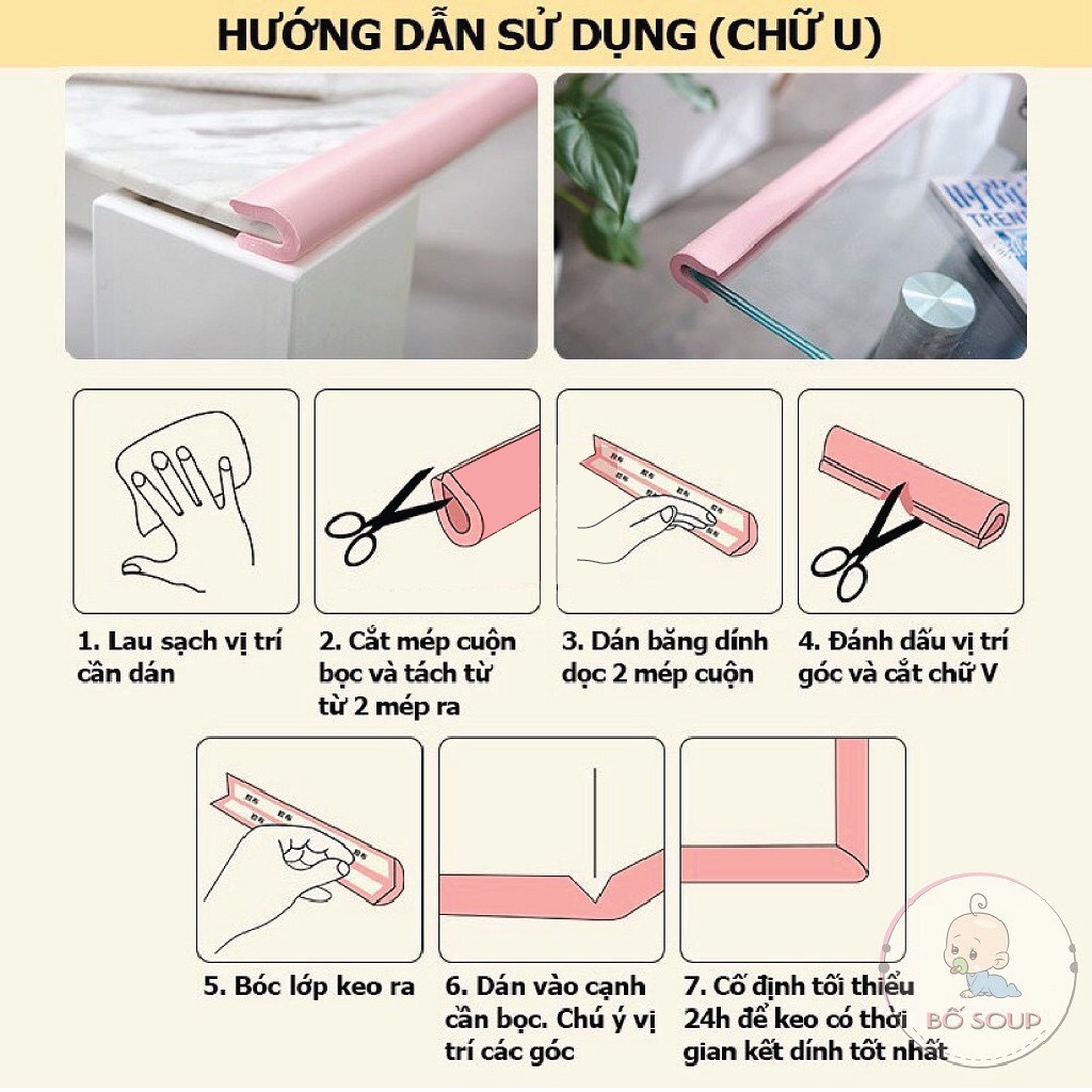 Xốp bọc cạnh bàn, góc bàn an toàn cho bé, bọc cạnh dài 2m chống va đập chất liệu cao su NBR mềm mại Shop Bố Soup