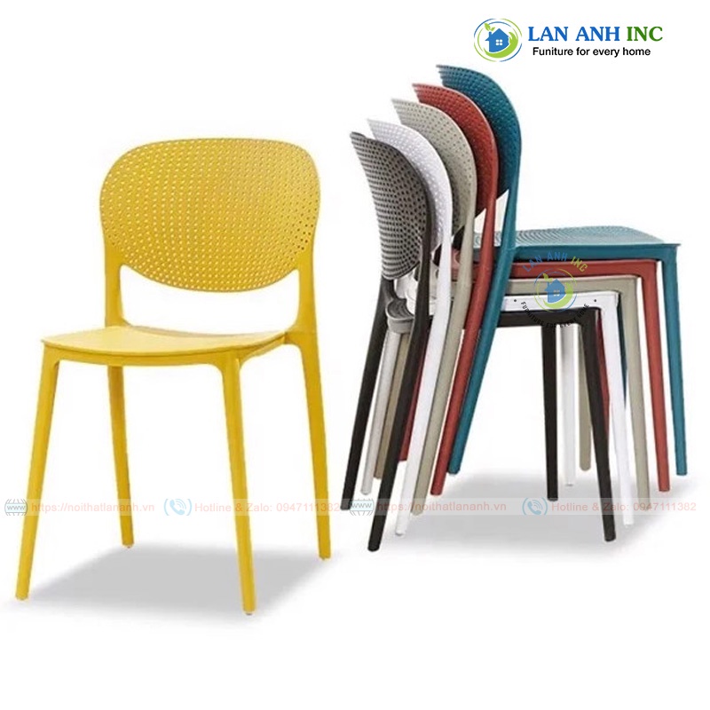 Ghế Nhựa Đúc Nguyên Khối Cafe Văn Phòng Có Tựa Lưng Cao Xếp Chồng Cao Cấp LAVP1007