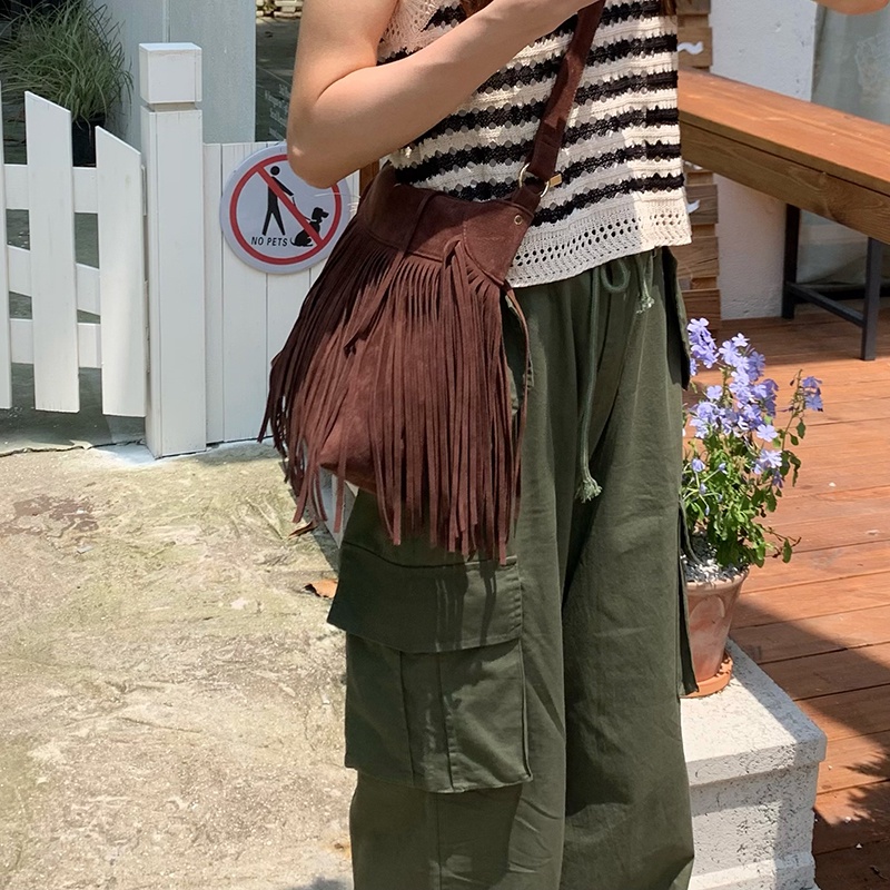 Ielgy Túi Đeo Vai Tua Rua Thiết Kế Cá Tính Độc Đáo Cổ Điển Cho Nữ