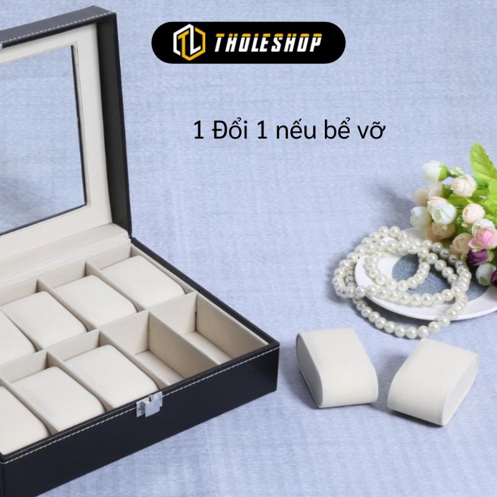 Hộp đựng đồng hồ - Hộp bảo quản đồng hồ 3 ngăn 10 ngăn, có khóa bảo vệ, bề mặt trên có lớp nhựa kính 8748