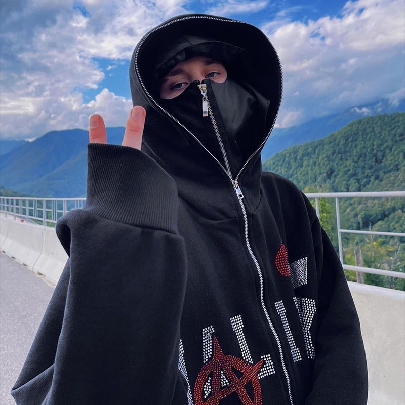 Áo Khoác Hoodie Có Khóa Kéo Đính Đá Hình Bộ Xương Y2K Thời Trang Mùa Thu 2023 Phong Cách Goth Cho Nam Và Nữ Y2K
