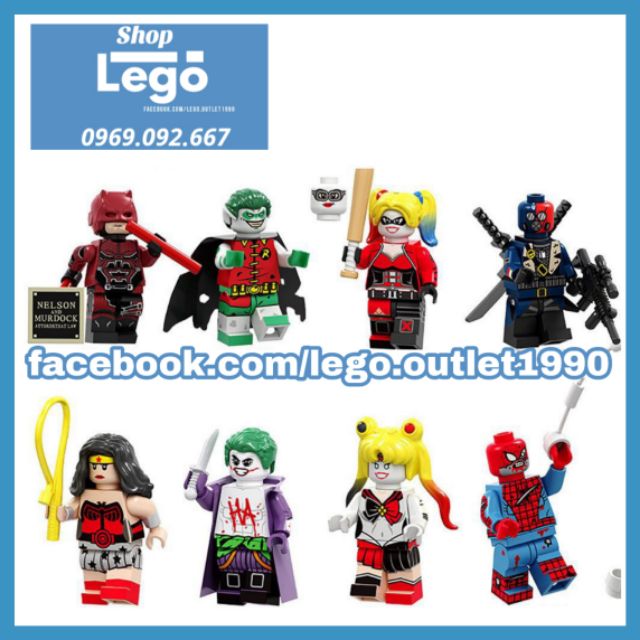 Xếp hình Dare Devil Deadshot Harley Quinn Robin Spider man Wonder Woman Joker Lego Minifigures POGO pg8196