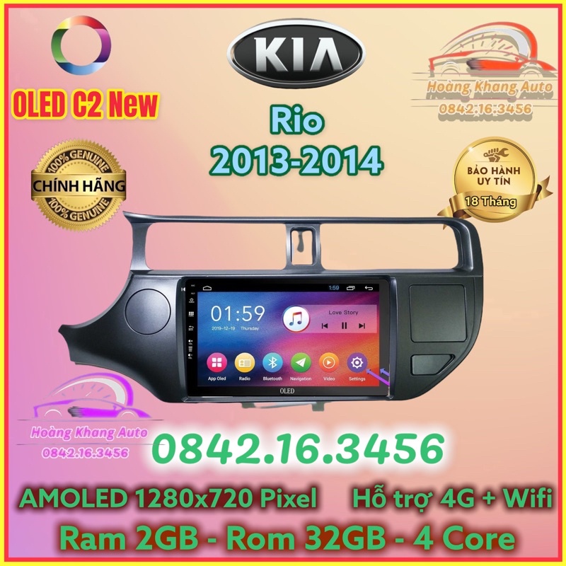 Màn hình Android OLED C2 New Theo Xe KIA RIO 2013 - 2014, 9 inch kèm dưỡng và jack zin theo xe