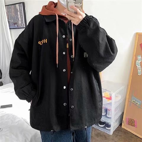 【M-5XL】Áo khoác tay dài màu trơn in họa tiết chữ cái phong cách Hàn Quốc thời trang mùa thu dành cho nam