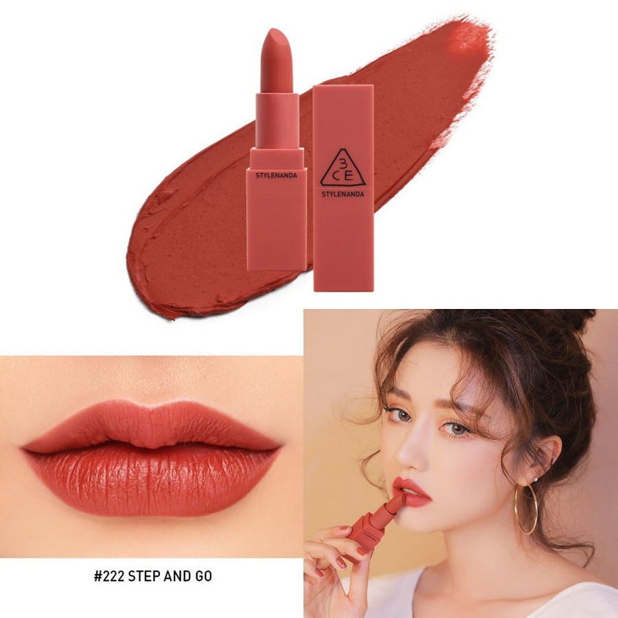 Son lì 3CE Mood Recipe Matte Lip Color #222 Step And Go - Đỏ Đất