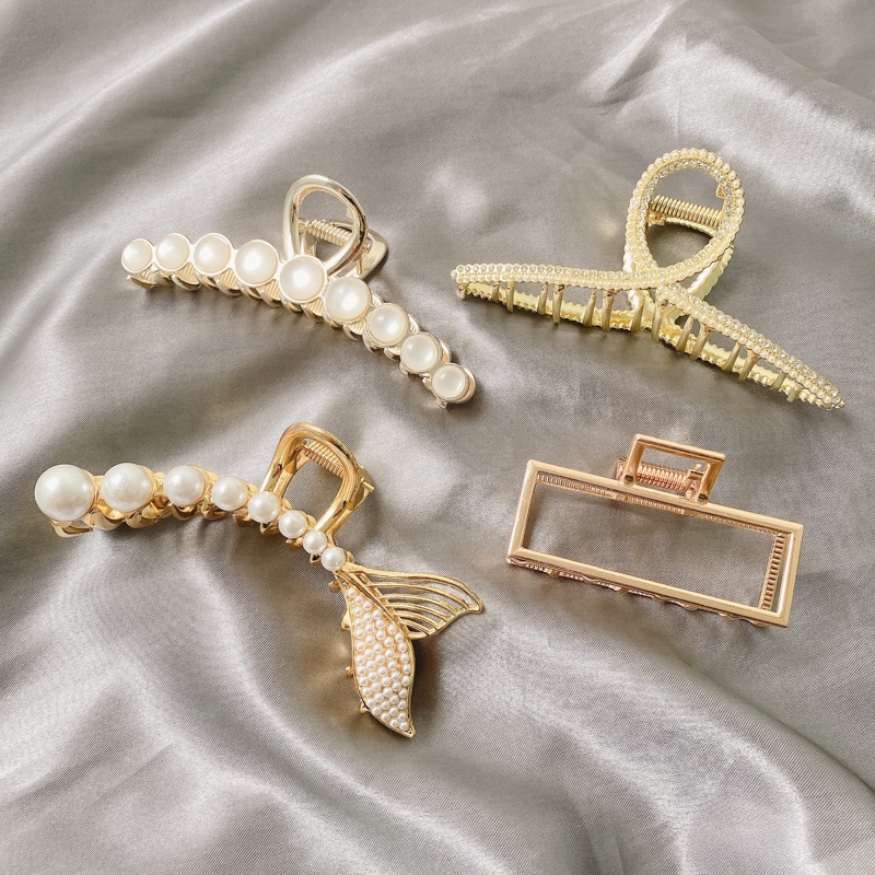 Kẹp tóc kim loại đính ngọc trai nhân tạo thời trang dành cho nữ