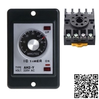 Timer cơ ah2-y rơ le thời gian ah2-y điện áp 220vac 6s 10s 20s 60s 6p 10p 30p 60p kèm đế