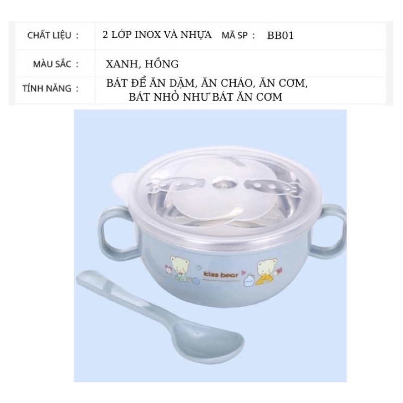 [HCM-GIÁ RẺ] Bát ăn dặm Inox cho bé kèm thìa Babuu. Bát ăn dặm cách nhiệt an toàn cho bé. Bát ăn dặm loại 1.