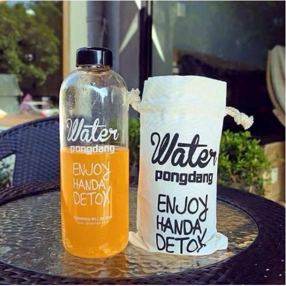 Bình nước Detox đẹp &quot; Water Pongdang&quot; 1000 ml - Tặng kèm 1 Túi Vải có dây treo