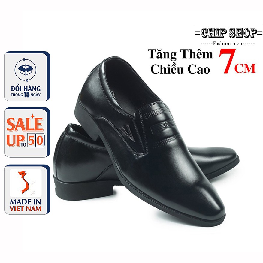 Giày tây nam S89 KHÔNG DÂY da bò 100% - tăng chiều cao 7cm