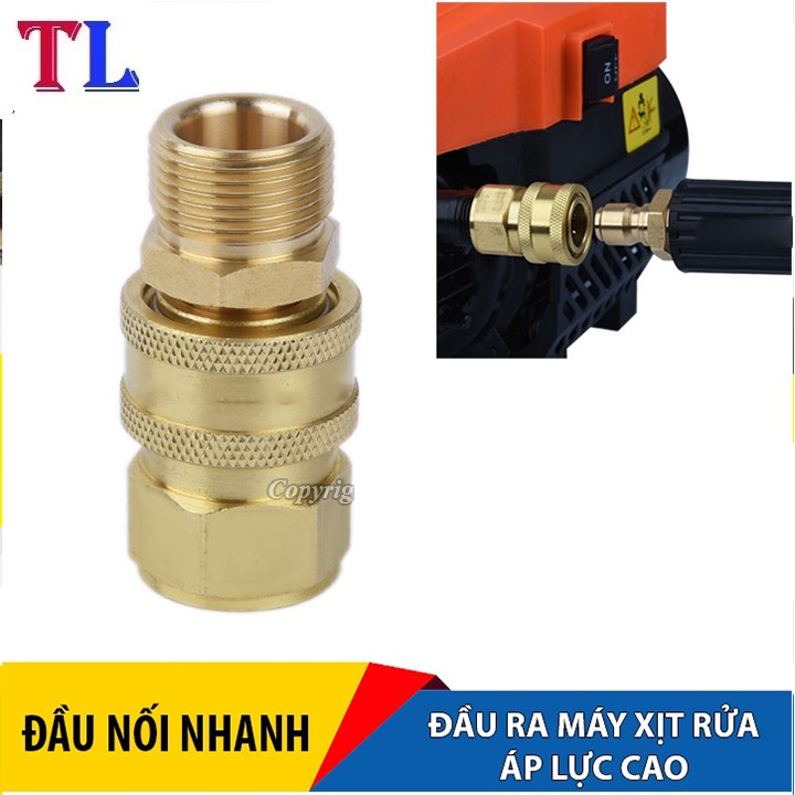 Bộ khớp nối nhanh đầu ra cho máy rửa xe áp lực cao, máy xịt rửa cao áp, máy rửa xe gia đình (chống xoắn dây 22mm)