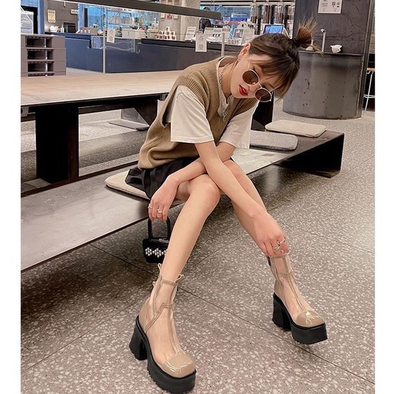 Giày Bốt Martin Cao Gót Vải Lưới Mỏng Thoáng Khí Thời Trang Xuân Hè 2022