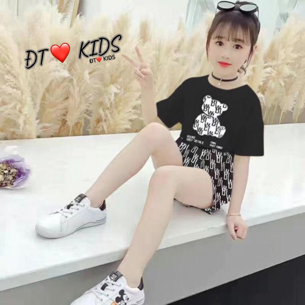 Bộ hè cho bé, Bộ cộc tay chất cotton gấu IDW 4 màu xinh xắn cho bé gái bé trai