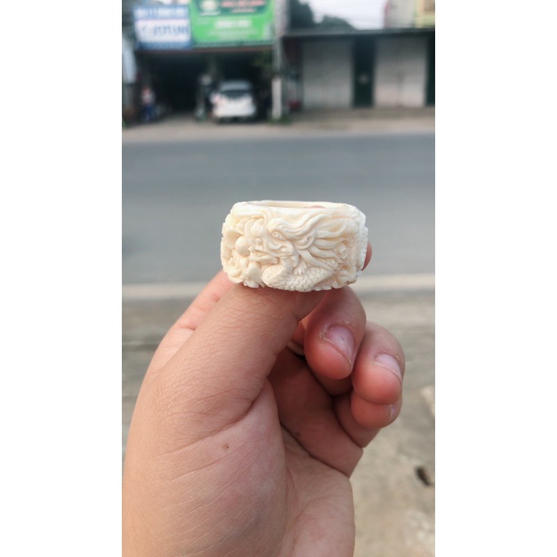 Nhẫn xương mỹ nghệ trạm khắc rồng phượng hàng thật