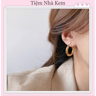 Đôi Bông Tai, khuyên tai Dáng Tròn Màu Vàng / Bạc Phong Cách Hàn Quốc Cho Phụ Nữ NKKT09