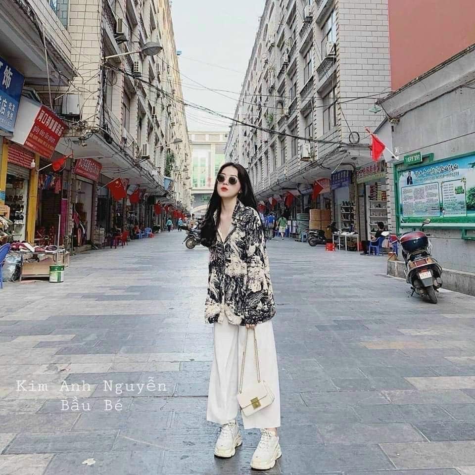 Quần Suông Tăm Lạnh Ống Rộng Lưng Cao Cạp Chun Dây Rút Eo Tùy Biến Hàng Quảng Châu 93HEY QOR01
