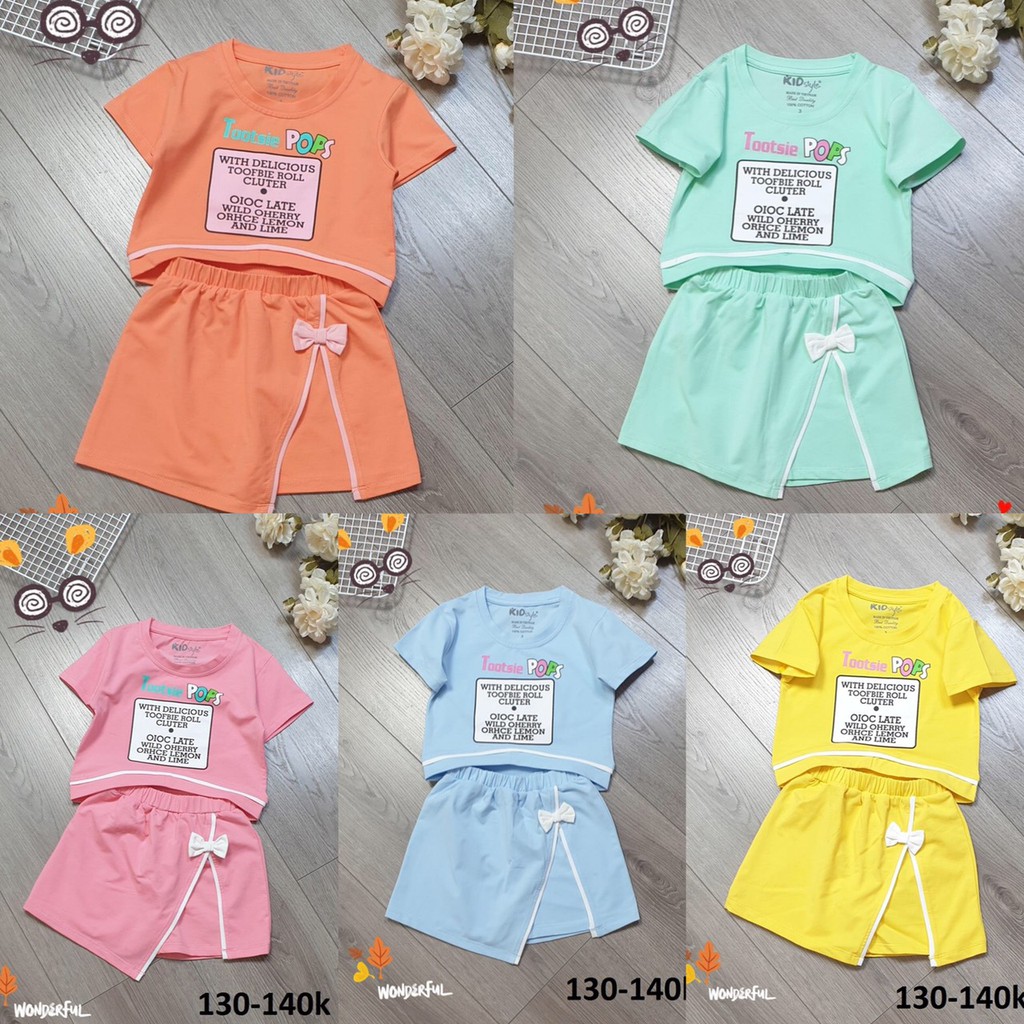 SIZE 2-8 (10-22kg) ĐỒ BỘ BÉ GÁI ÁO TAY NGẮN QUẦN VÁY THUN COTTON HIỆU KIDSTYLE IN CHỮ
