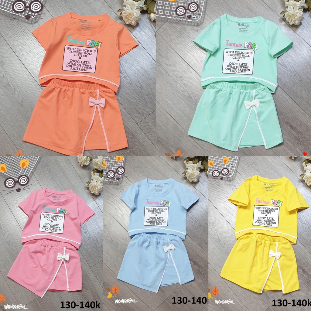 SIZE 9-13 (23-37kg) ĐỒ BỘ BÉ GÁI ÁO TAY NGẮN QUẦN VÁY THUN COTTON HIỆU KIDSTYLE IN CHỮ