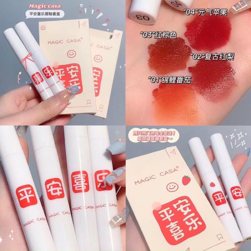 Sét Son kem Vỏ hồng MAGIC CASA 4 cây son kem lì