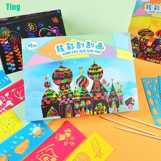 ✿Ting✿50 Pcs Magic Color Rainbow Art Paper Card Set with Graffiti Stencil for Drawing