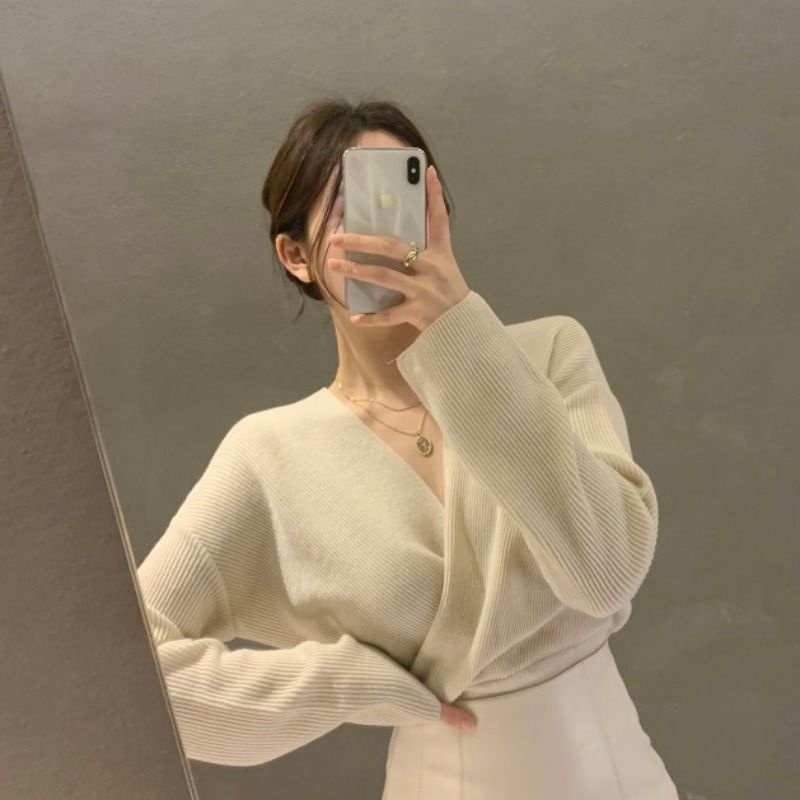 Áo sweater chui đầu tay dài cổ chữ V thời trang mùa thu phong cách Hàn Quốc trẻ trung mới cho nữ