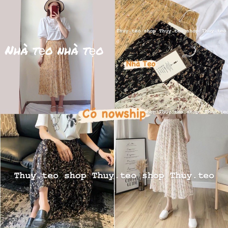 Chân váy hoa nhí vintage dập ly Ulzzang 🌸 Hàng Quảng Châu