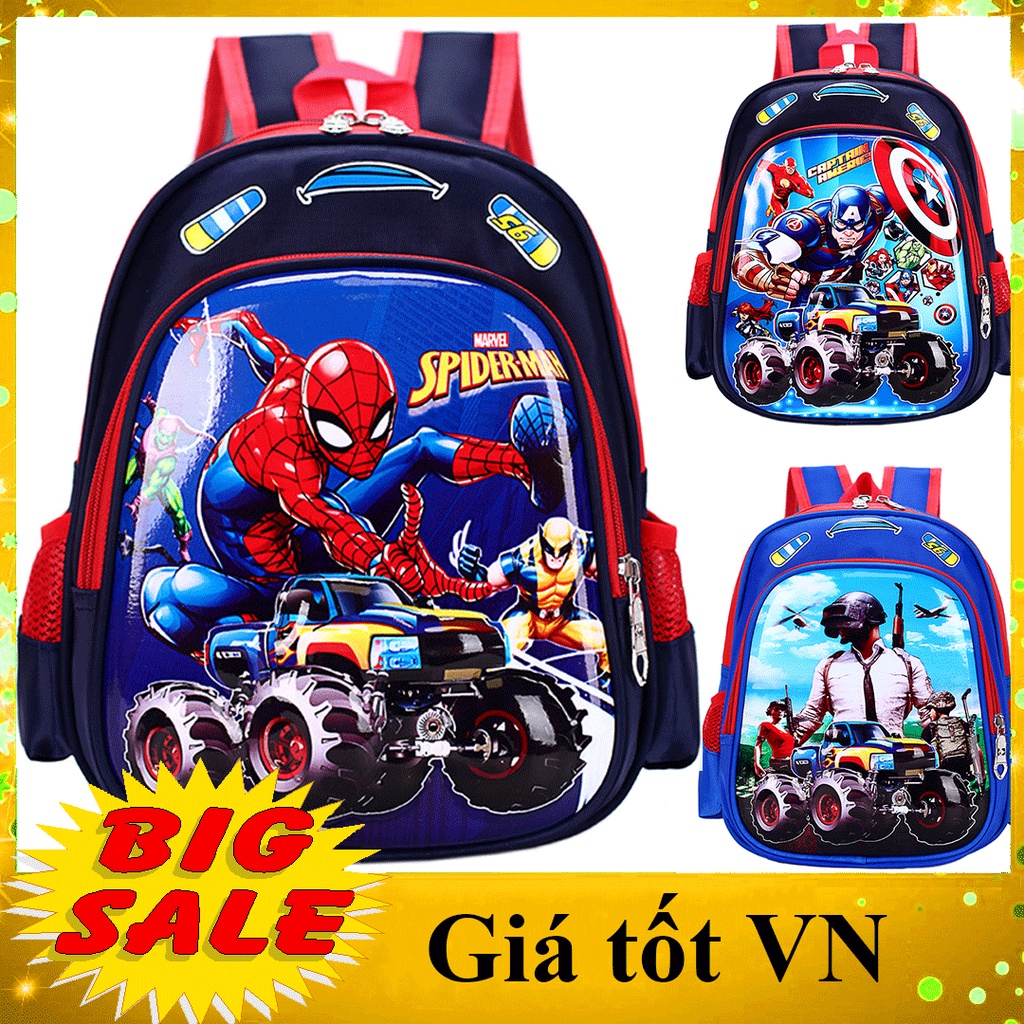 Balo học sinh mầm non cho bé trai cao cấp hình siêu nhân người nhện, đội trưởng mỹ, pugh thanh mẫu gíao