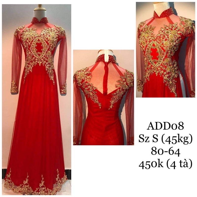 Áo dài cưới 4 tà ren đính cườm- ADD08