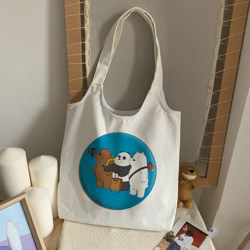 [Mã FASHIONT4WA2 giảm 10K đơn từ 50K] TÚI TOTE VẢI BỐ ĐEO VAI CANVAS &quot;BẦU&quot; GẤU WE BARE BEARS