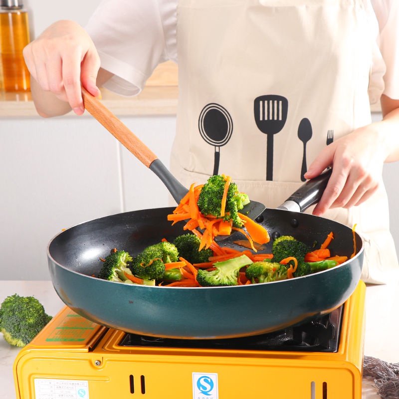 Bộ Dụng Cụ Nấu Ăn Bằng Silicone Không Dính Với Tay Cầm Gỗ