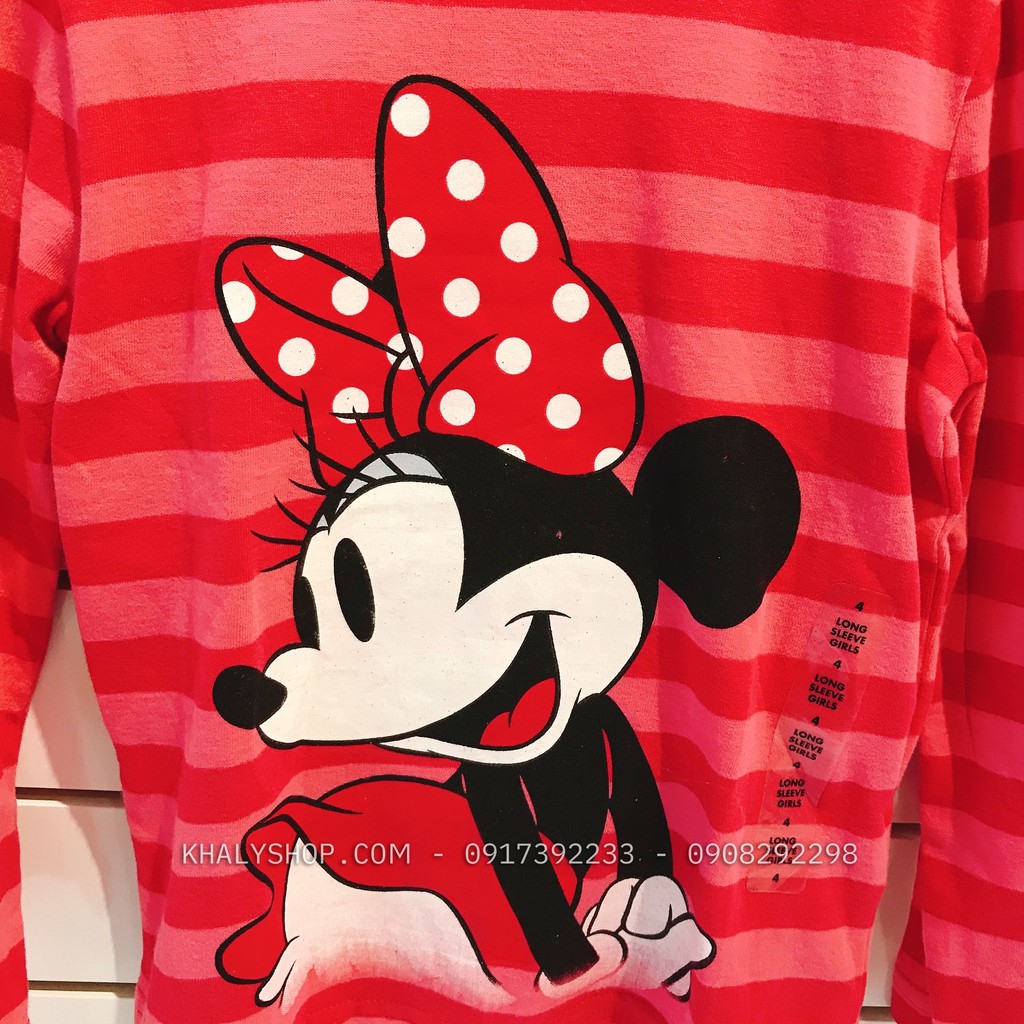 Áo tay dài trẻ em hình chuột Minnie Mouse sọc ngang màu hồng đậm size XS cho bé gái 4 tuổi (Mỹ US-UK) - ATTDMK02