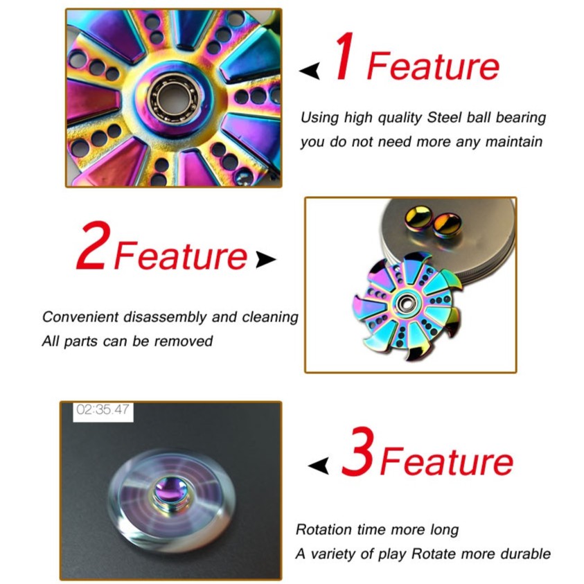 Con Quay đa sắc mầu bằng kim loại Fidget Spinner không ma sát xả stress VS36