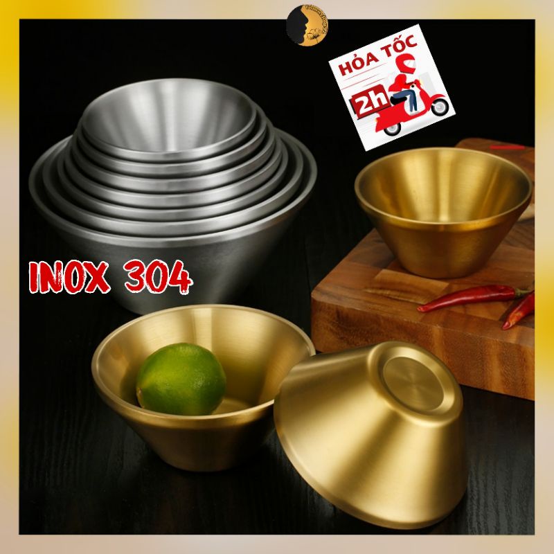 Bát inox 2 lớp cách nhiệt TAMUSHOP92 Tô inox 304 mạ vàng trộn salad dựng chè Bingsu Hàn Quốc BI004