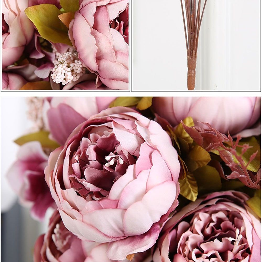Bó Hoa Mẫu Đơn Giả 13/21 Đầu Bằng Lụa Dùng Trang Trí DIY