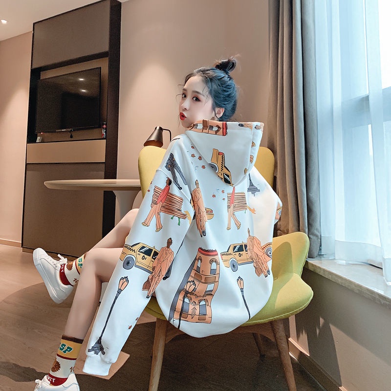 Áo Hoodie Dáng Rộng In Chữ Phong Cách Hàn Quốc Thời Trang Thu Đông Mới Cho Nữ