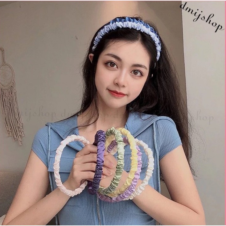 Bờm tóc vải bản to phong cách vintage hàn quốc nhiều màu