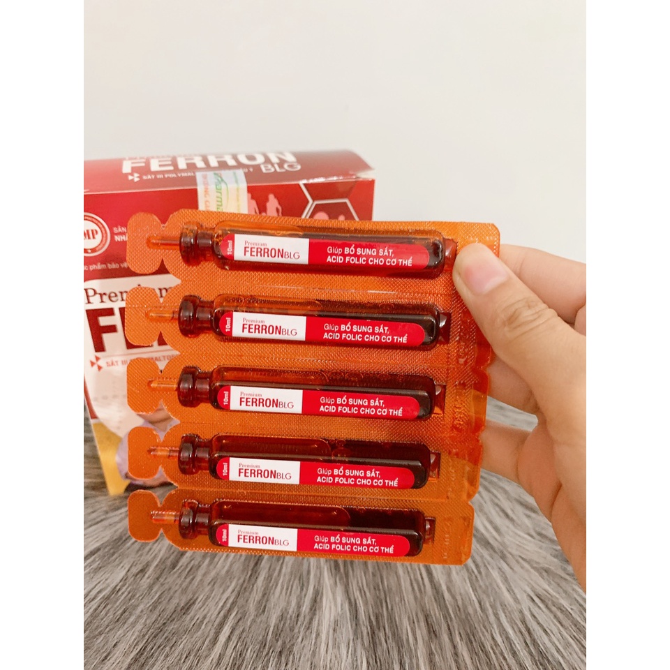 Siro Bổ máu PREMIUM FERRON BLG - (Hộp 20 ống) Bổ sung Sắt III , Acid Folic không gây táo bón