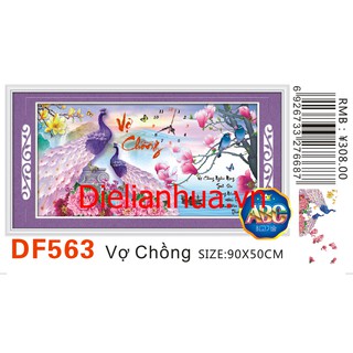 Tranh đính đá đồng hồ Vợ Chồng. Kích thước: 90x50cm