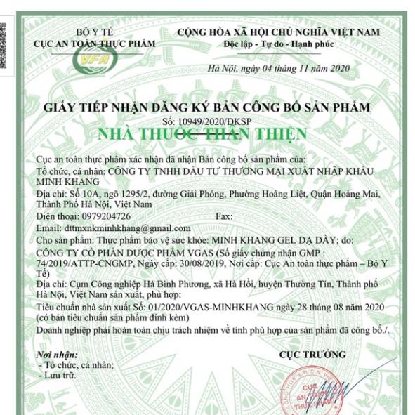 Gel dạ dày Minh Khang - Hỗ trợ giảm các triệu chứng do viêm loét dạ dày