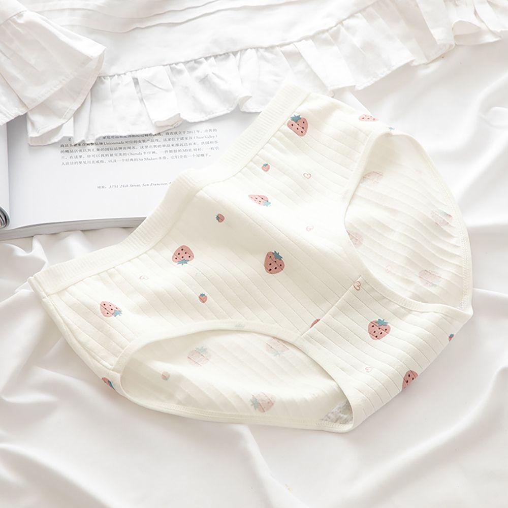 Quần Lót Cotton Lưng Vừa Họa Tiết Dâu Tây Dễ Thương Cho Nữ